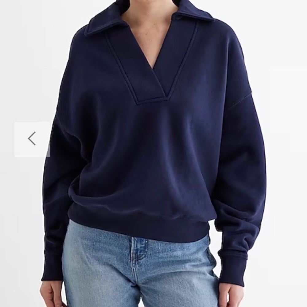 Express Navy V-Neck Fleece Sweater